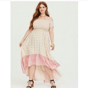 High-low off the shoulder torrid ruffle dress